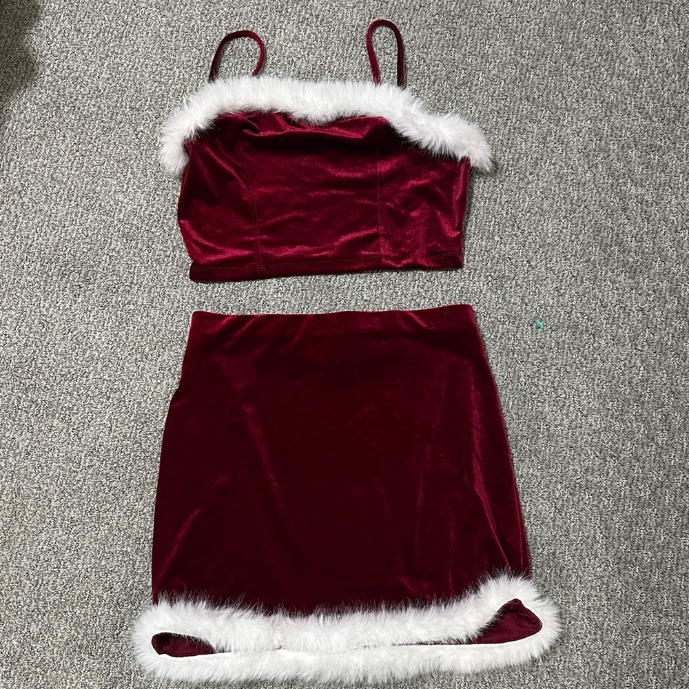 Elegant Burgundy Velvet Skirt with White Trim-Santa outfit